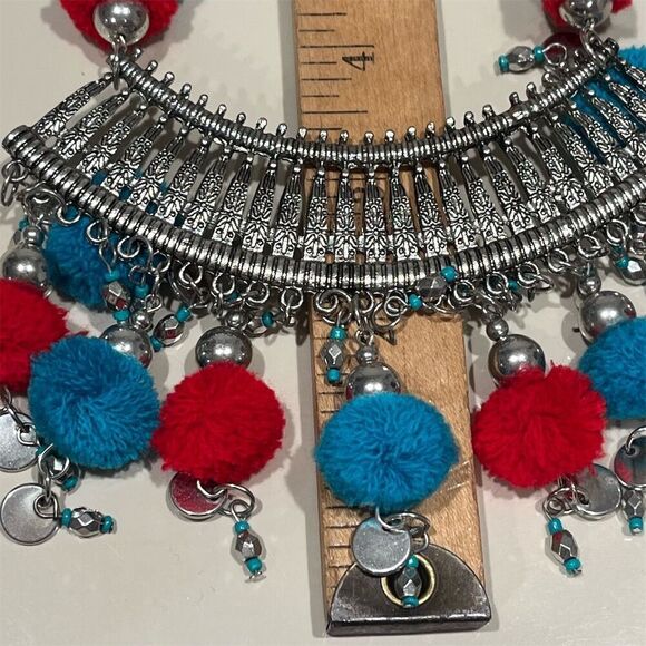 Handmade Oxidized Bollywood Necklace & Earring Set Boho Indian Statement Jewelry - Picture 11 of 12